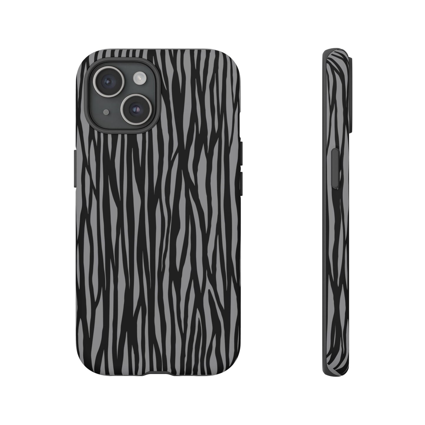 Stylish Tough Phone Case - Black and Gray Striped Design