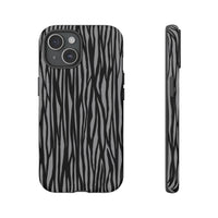 Stylish Tough Phone Case - Black and Gray Striped Design