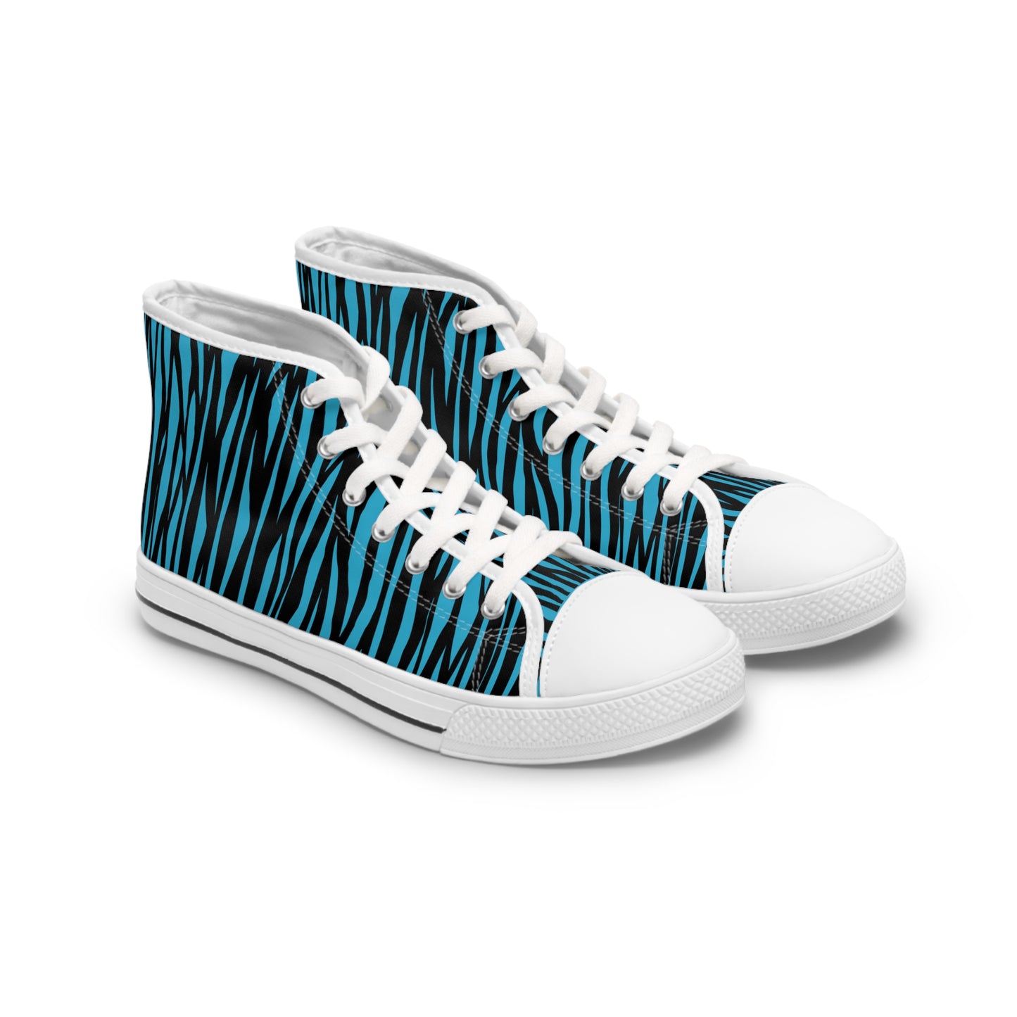 Women's High Top Sneakers - Funky Blue Zebra Print, Trendy Footwear, Casual Style, Unique Gift, Everyday Comfort