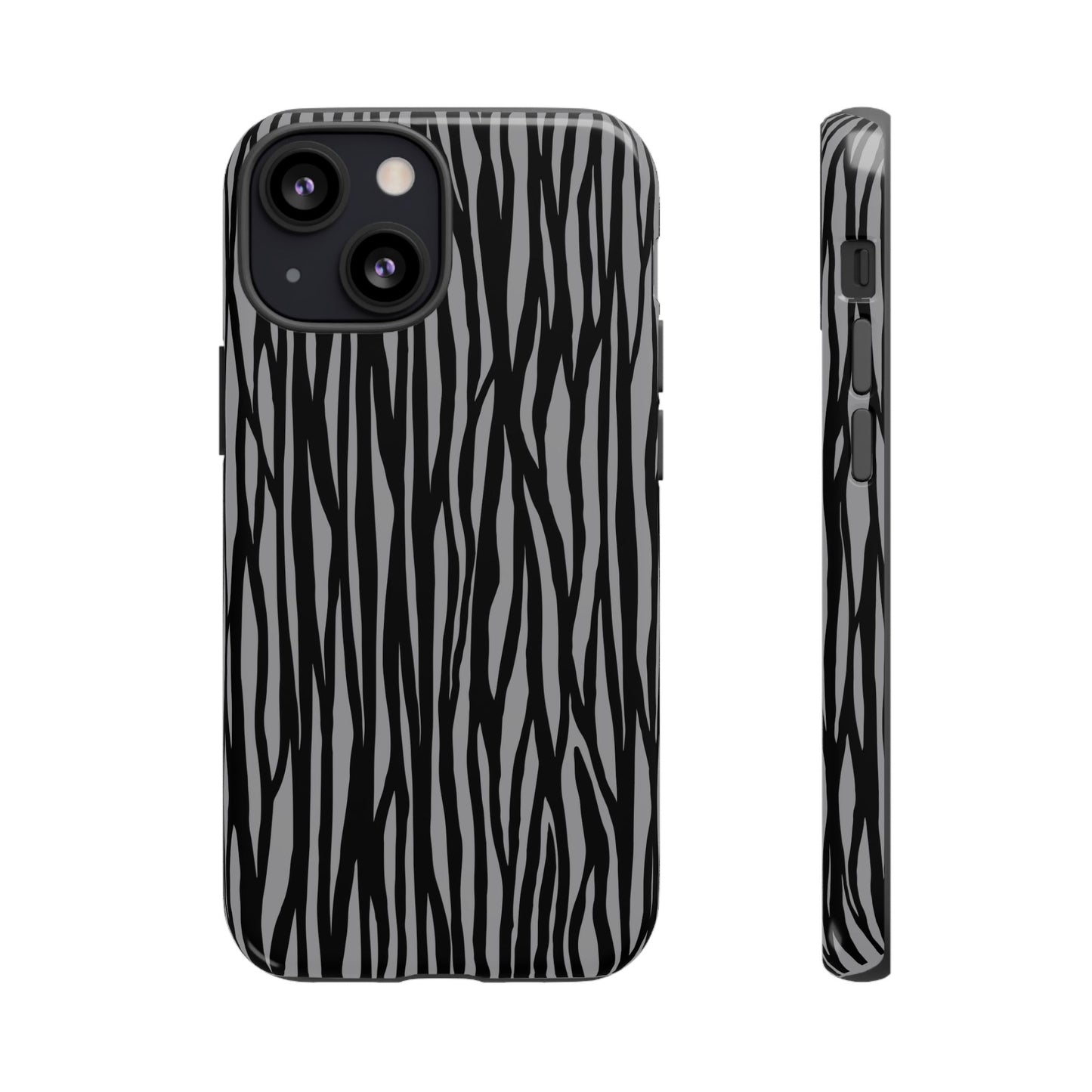 Stylish Tough Phone Case - Black and Gray Striped Design