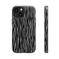 Stylish Tough Phone Case - Black and Gray Striped Design