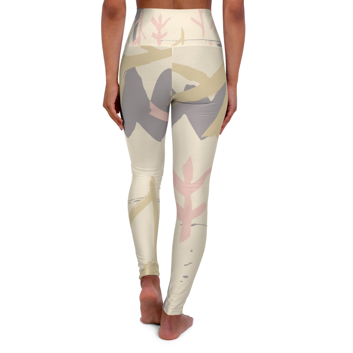 Trendy High Waisted Yoga Leggings - Abstract Nature Print for Comfort and Style
