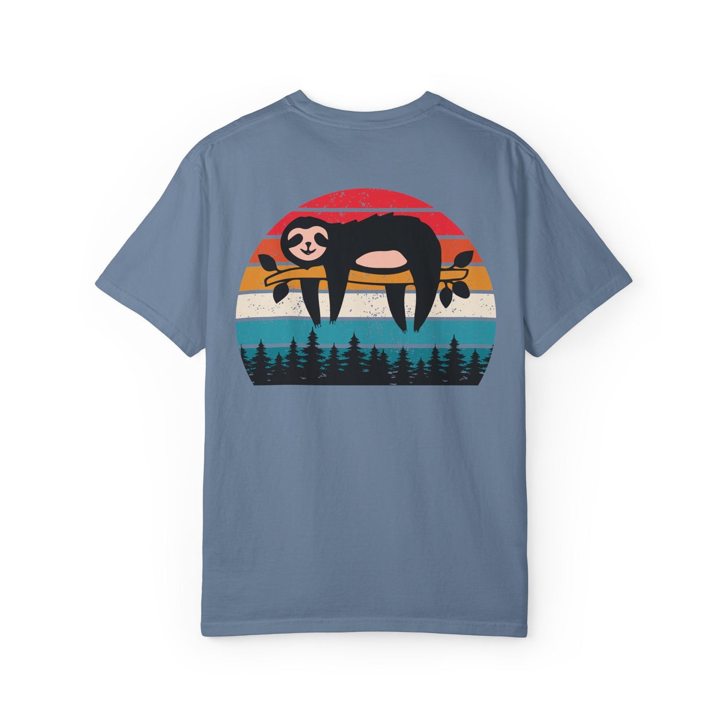 Chill Vibes Unisex Garment-Dyed T-Shirt - Retro Sloth & Sunset Design