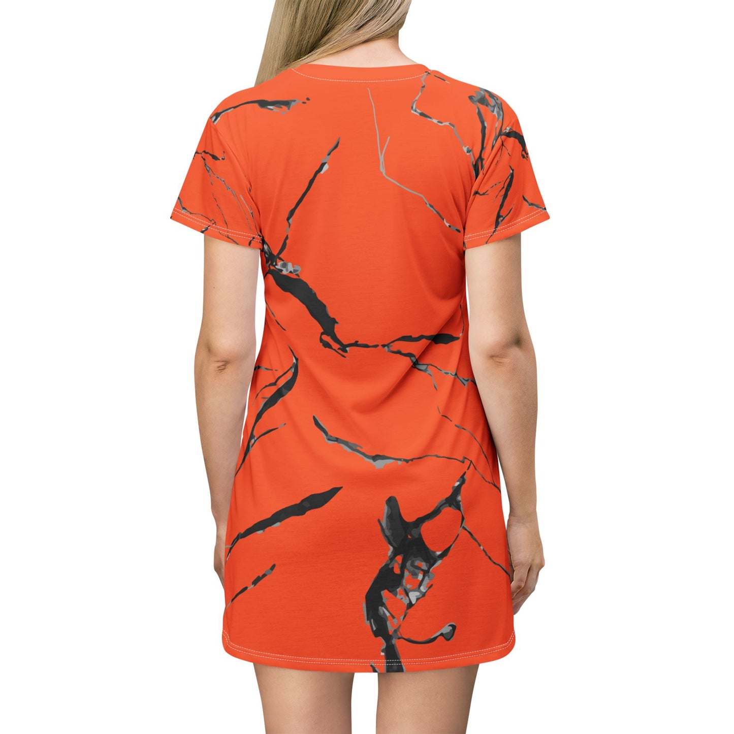 Bold Orange Marble T-Shirt Dress | Casual Chic, Summer Fashion, Everyday Wear, Gift for Her, Trendy Outfit