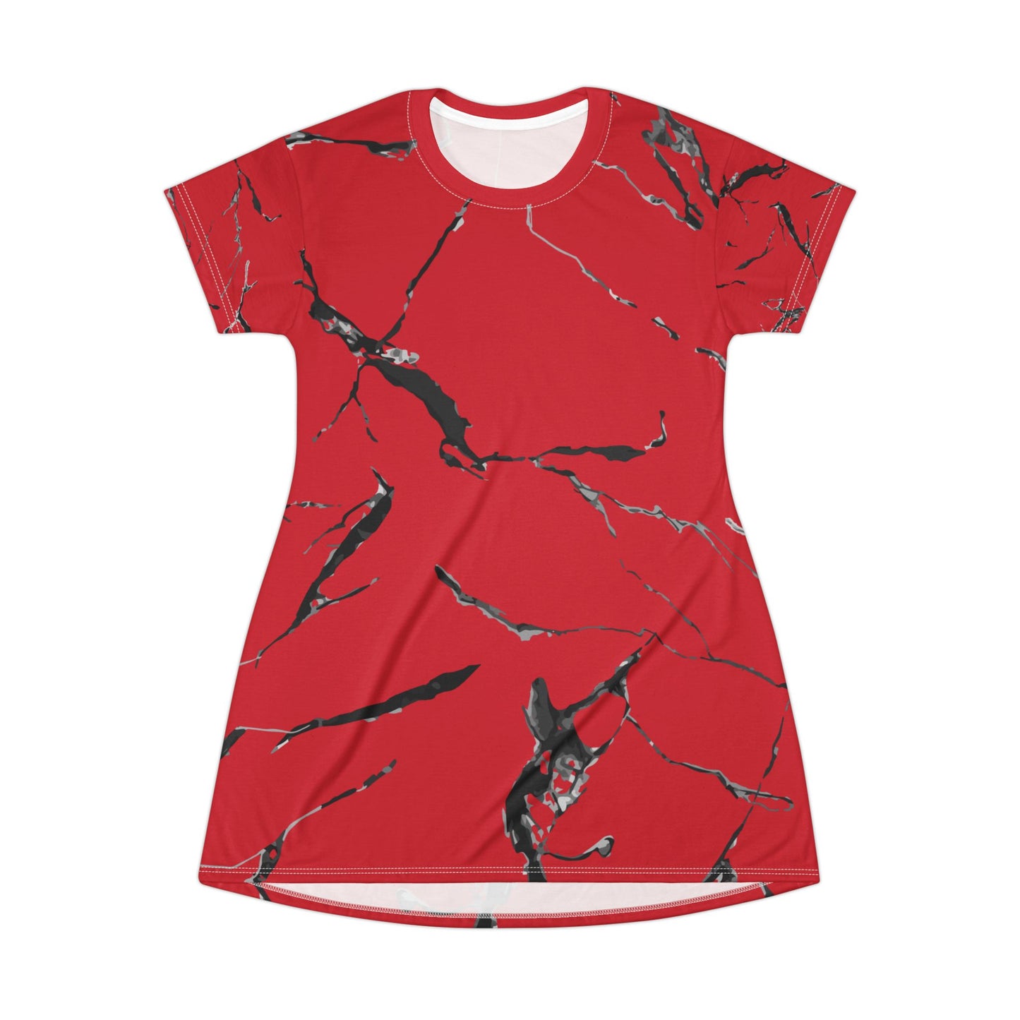Vibrant Red Marble T-Shirt Dress, Casual Dress, Summer Outfit, Everyday Wear, Gift for Her