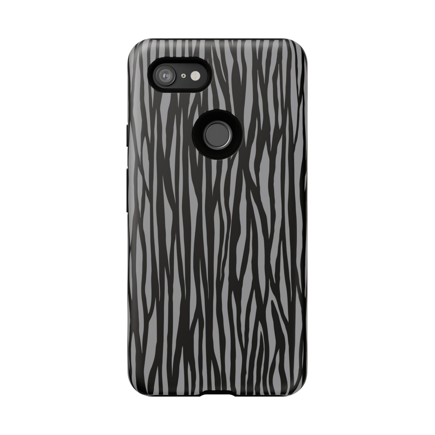 Stylish Tough Phone Case - Black and Gray Striped Design