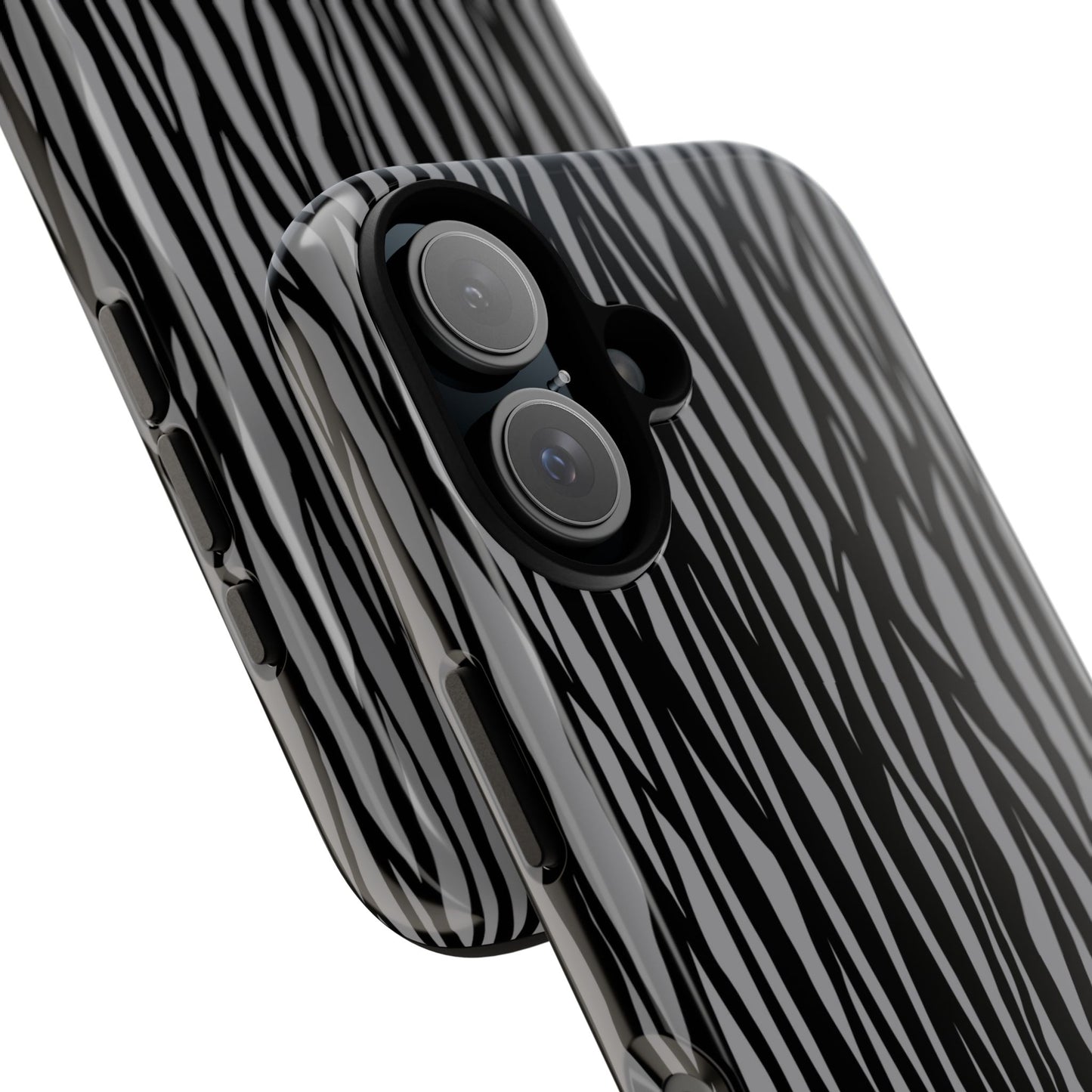 Stylish Tough Phone Case - Black and Gray Striped Design