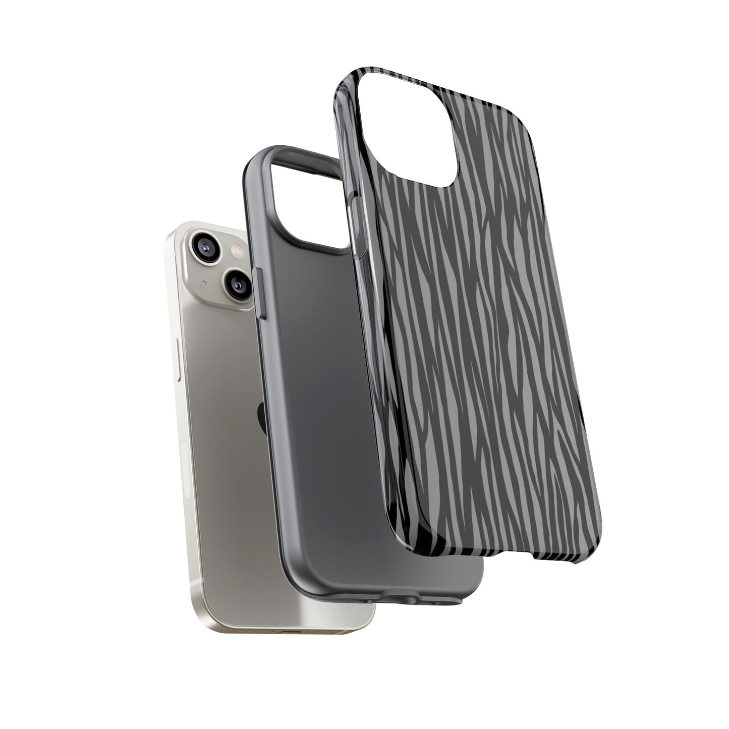 Stylish Tough Phone Case - Black and Gray Striped Design
