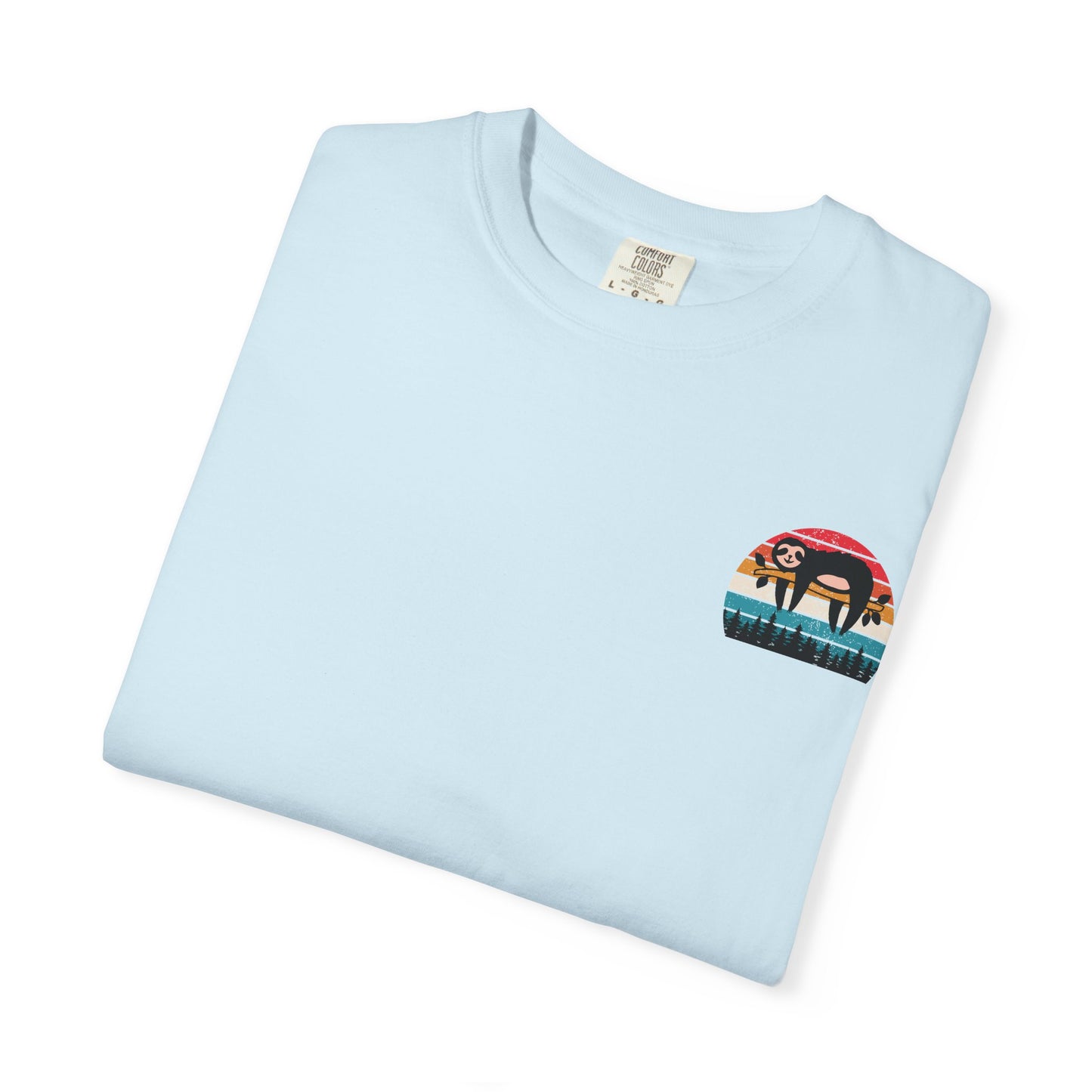 Chill Vibes Unisex Garment-Dyed T-Shirt - Retro Sloth & Sunset Design
