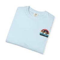 Chill Vibes Unisex Garment-Dyed T-Shirt - Retro Sloth & Sunset Design