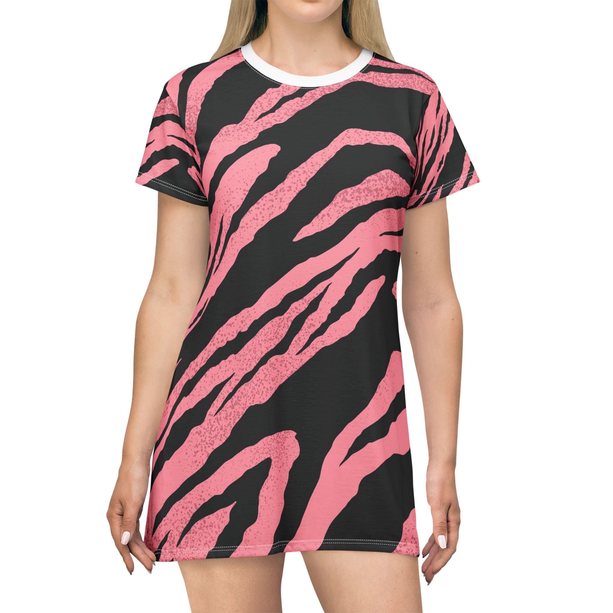 Fierce Pink Zebra T-Shirt Dress - Chic Casual Wear for Animal Print Lovers