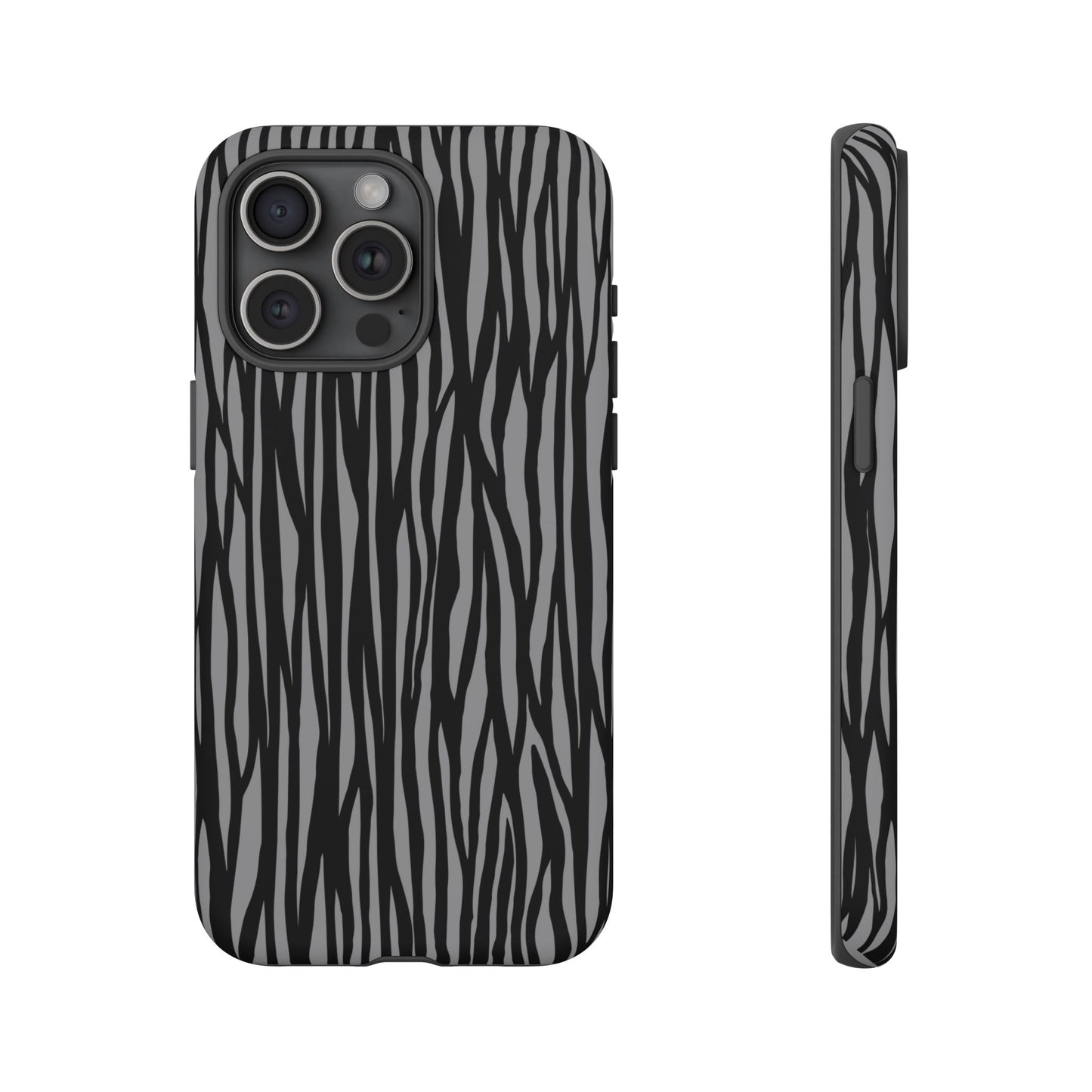 Stylish Tough Phone Case - Black and Gray Striped Design