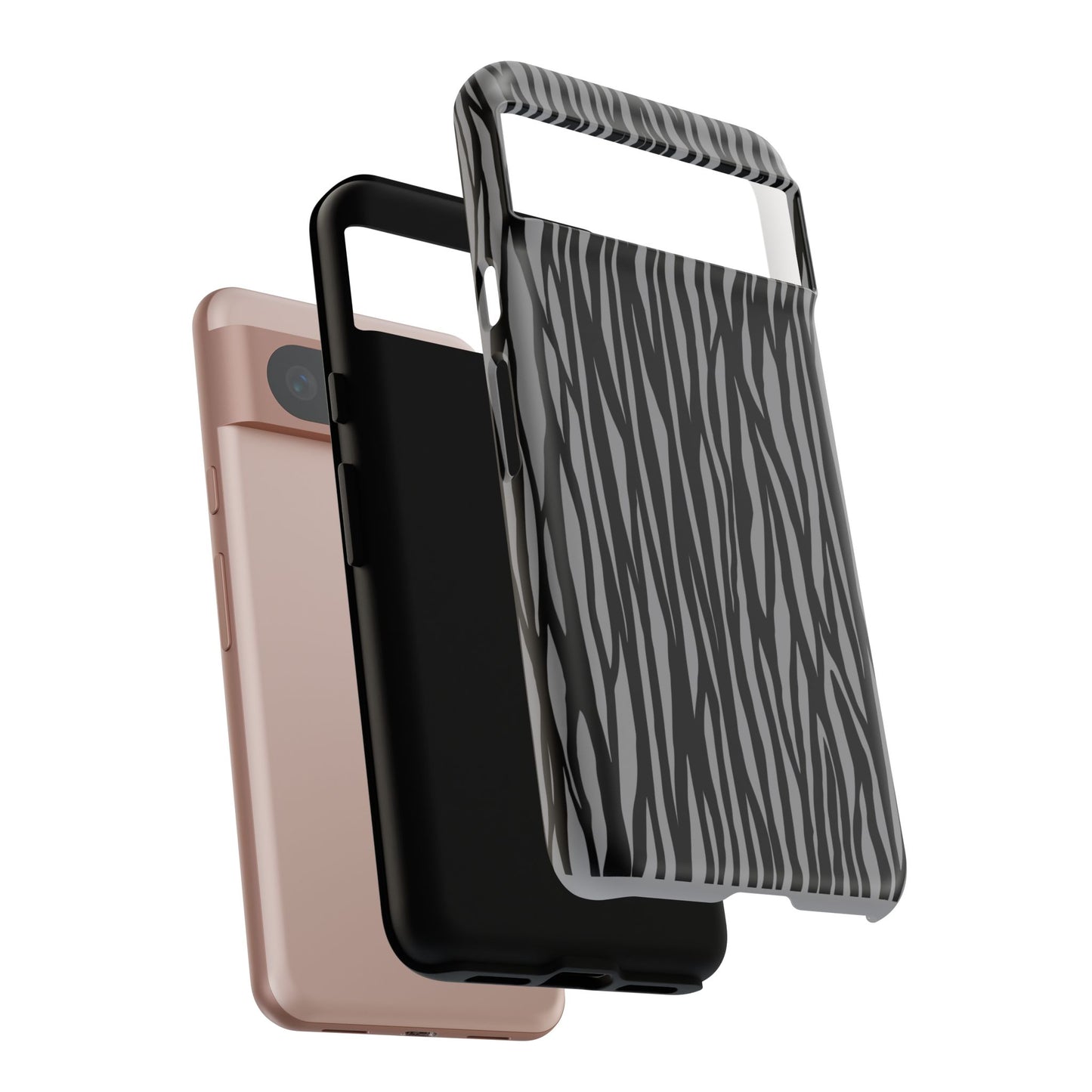 Stylish Tough Phone Case - Black and Gray Striped Design