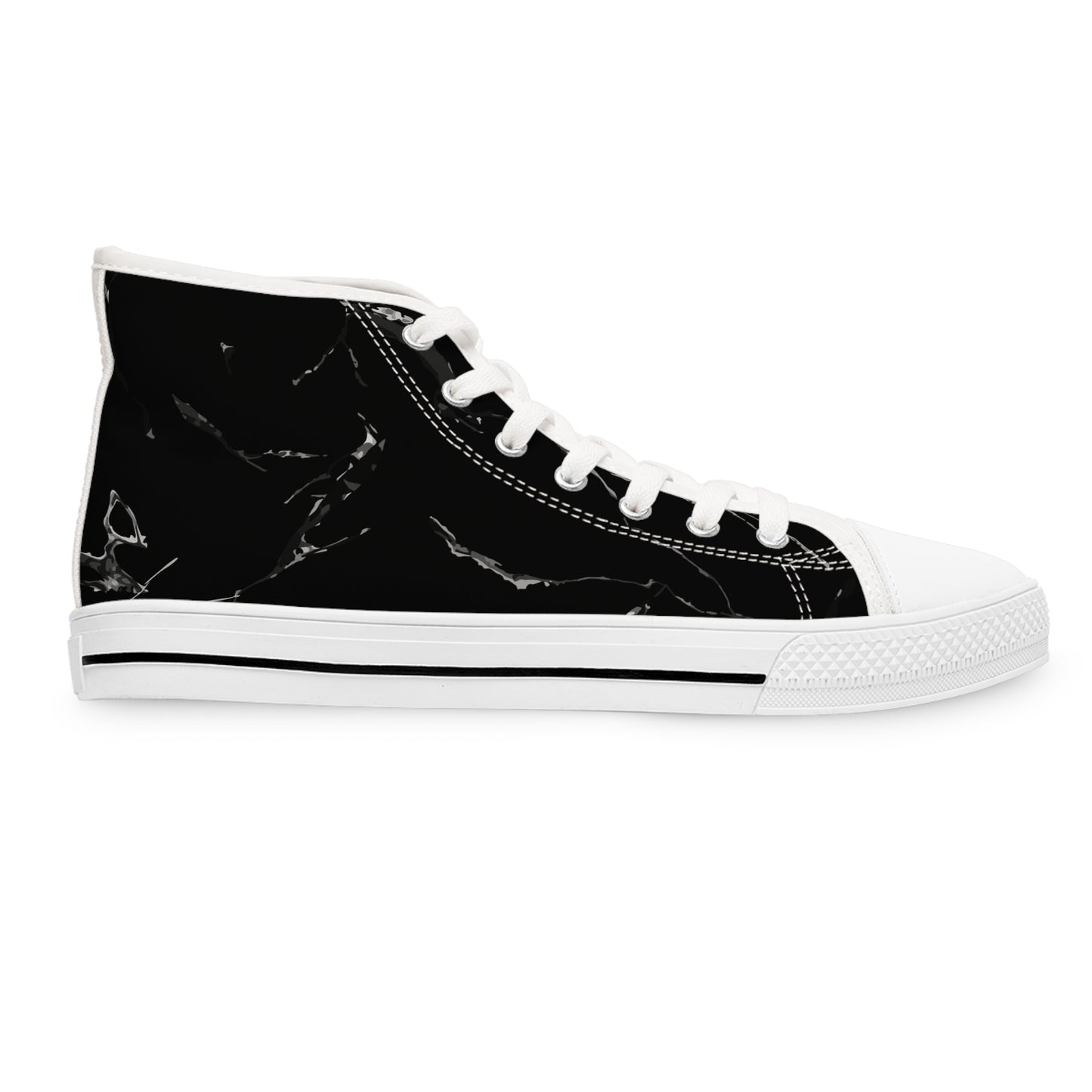 Women's High Top Sneakers - Stylish Black Marble Design