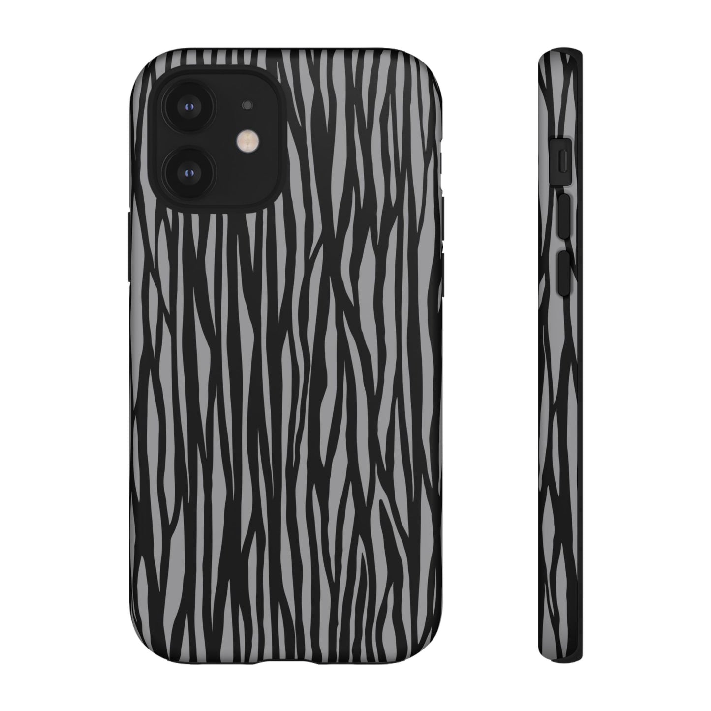 Stylish Tough Phone Case - Black and Gray Striped Design