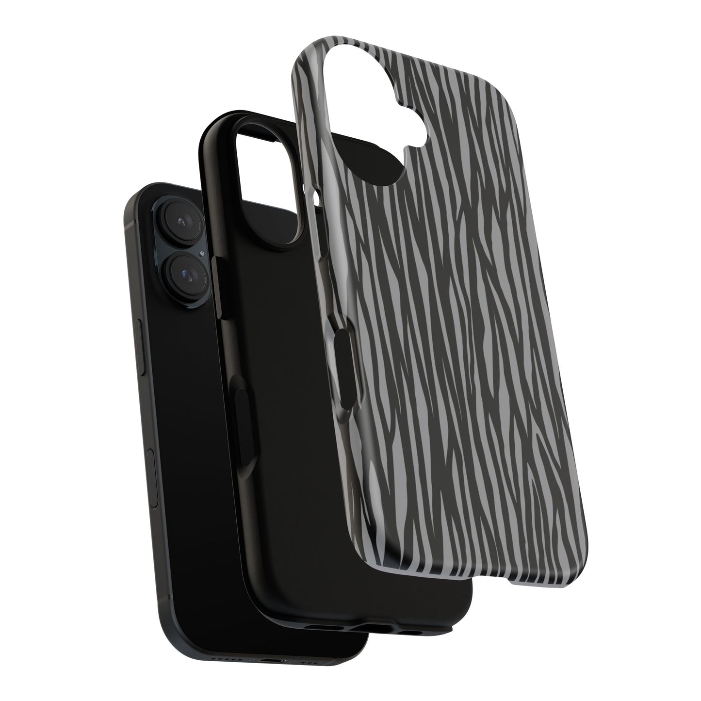 Stylish Tough Phone Case - Black and Gray Striped Design