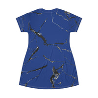 Blue Marble T-Shirt Dress, Trendy Casual Wear, Summer Fashion, Everyday Dress, Perfect Gift for Her, Marble Print Dress