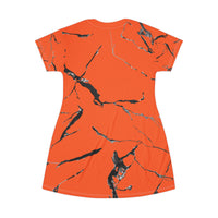 Bold Orange Marble T-Shirt Dress | Casual Chic, Summer Fashion, Everyday Wear, Gift for Her, Trendy Outfit
