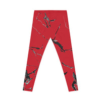 Chic Abstract Red Leggings for Women, Stylish Workout Pants, Fashion Activewear, Fitness Leggings, Red Marble Design, Casual Comfort