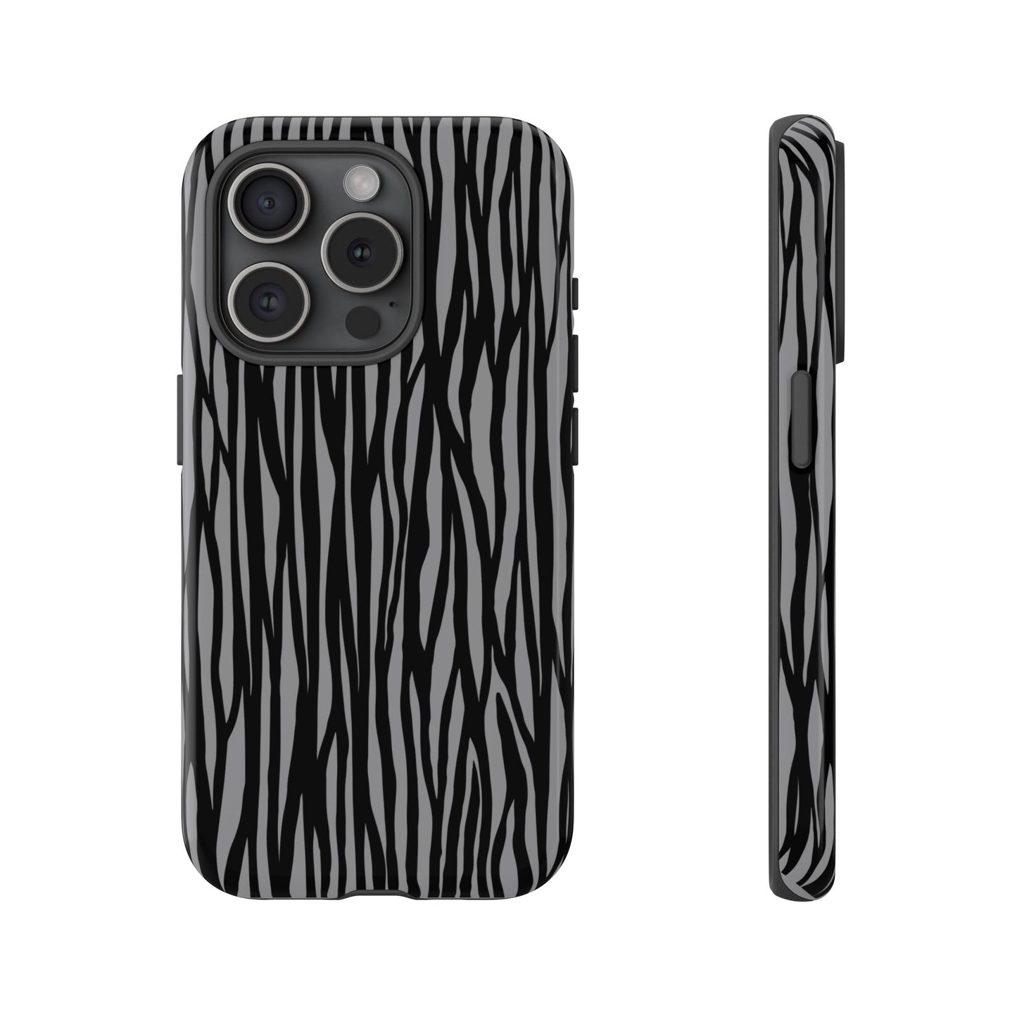 Stylish Tough Phone Case - Black and Gray Striped Design