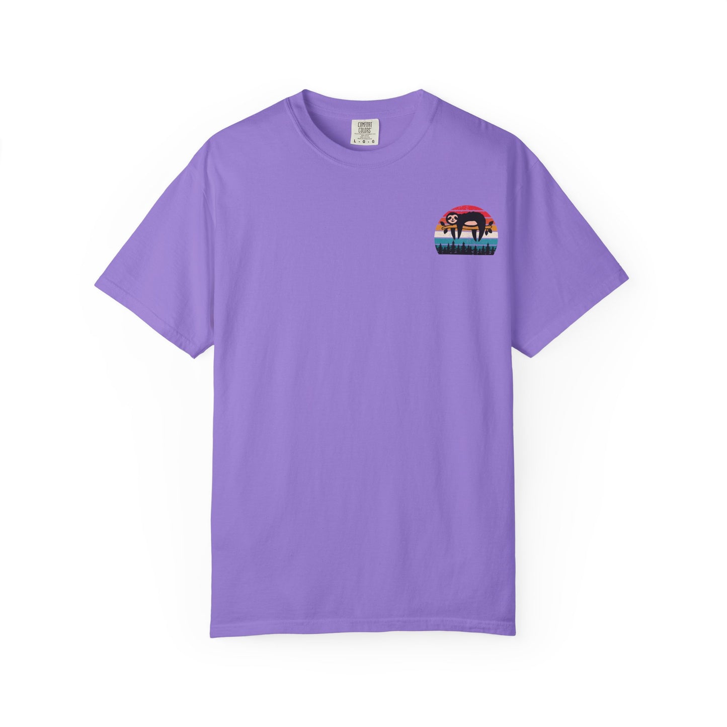 Chill Vibes Unisex Garment-Dyed T-Shirt - Retro Sloth & Sunset Design