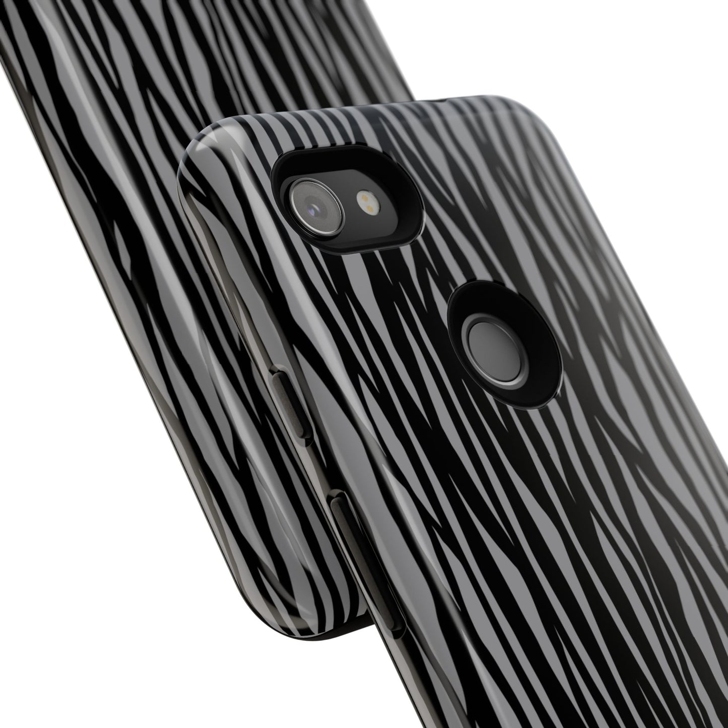 Stylish Tough Phone Case - Black and Gray Striped Design