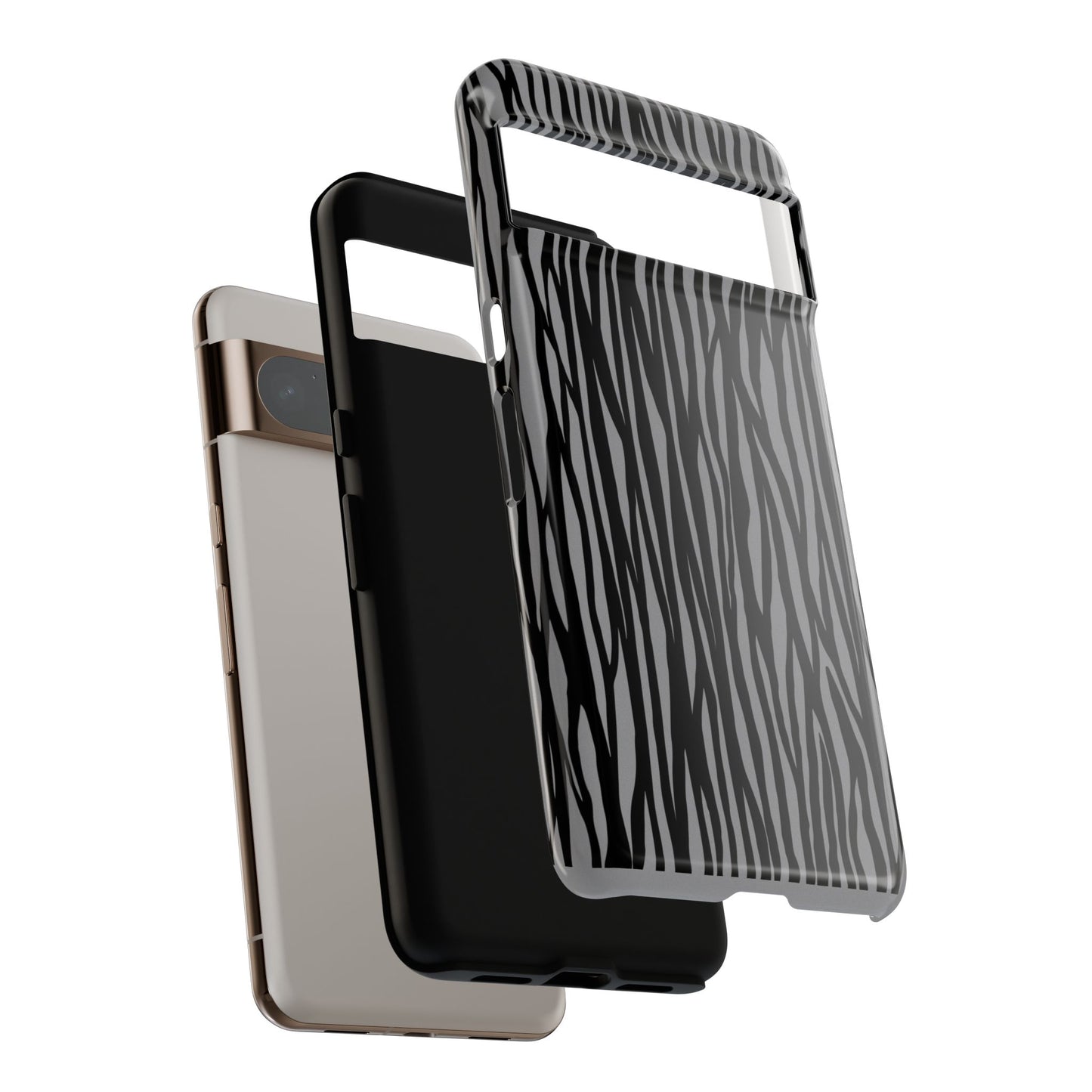 Stylish Tough Phone Case - Black and Gray Striped Design