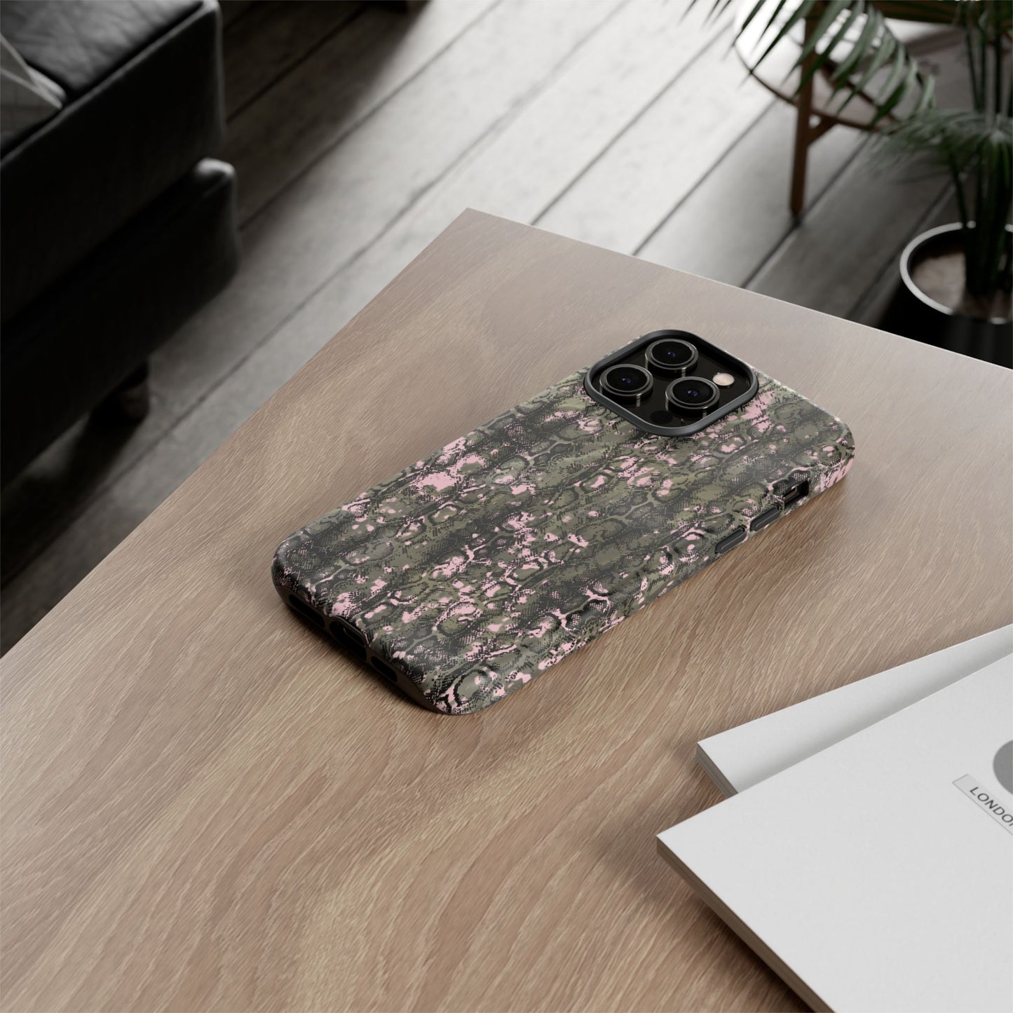 Camo Snake Pattern Phone Case – Rugged Protection Meets Bold Style  Turn heads while protecting your phone with this fierce camo snake pattern case—where urban edge meets outdoor grit.