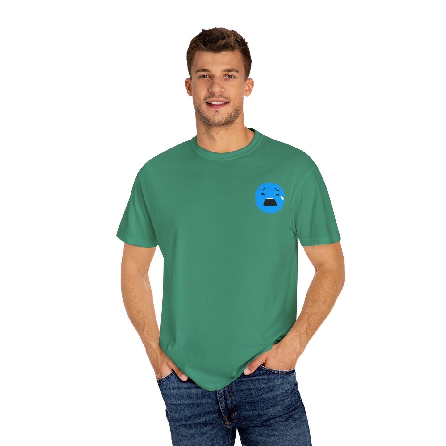 Unisex Garment-Dyed T-Shirt with Sad Emoji Design