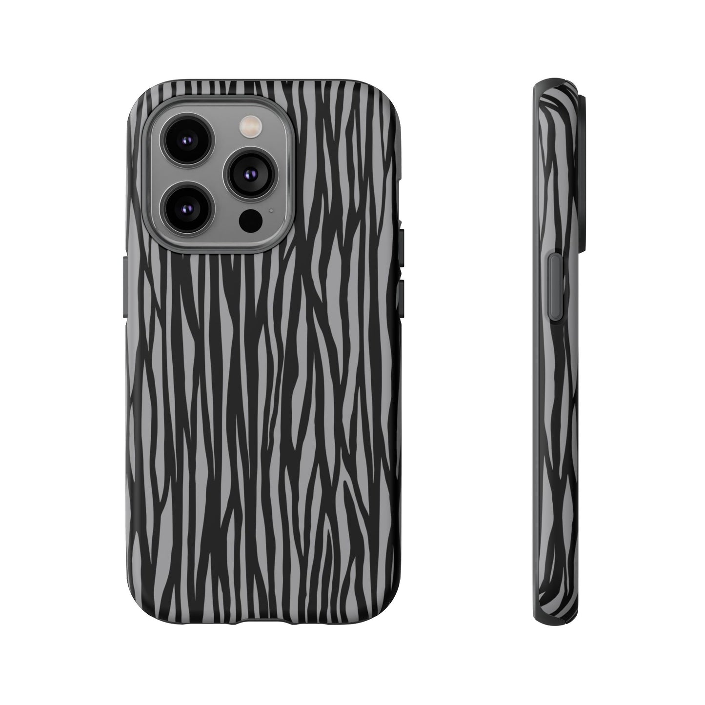 Stylish Tough Phone Case - Black and Gray Striped Design