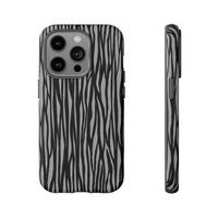 Stylish Tough Phone Case - Black and Gray Striped Design