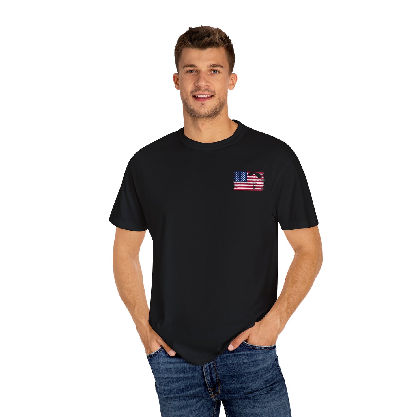 Patriotic Garment-Dyed T-Shirt - Vintage American Flag Design