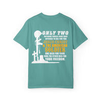 Inspirational Unisex Garment-Dyed T-Shirt - Jesus Christ & American Soldier Design