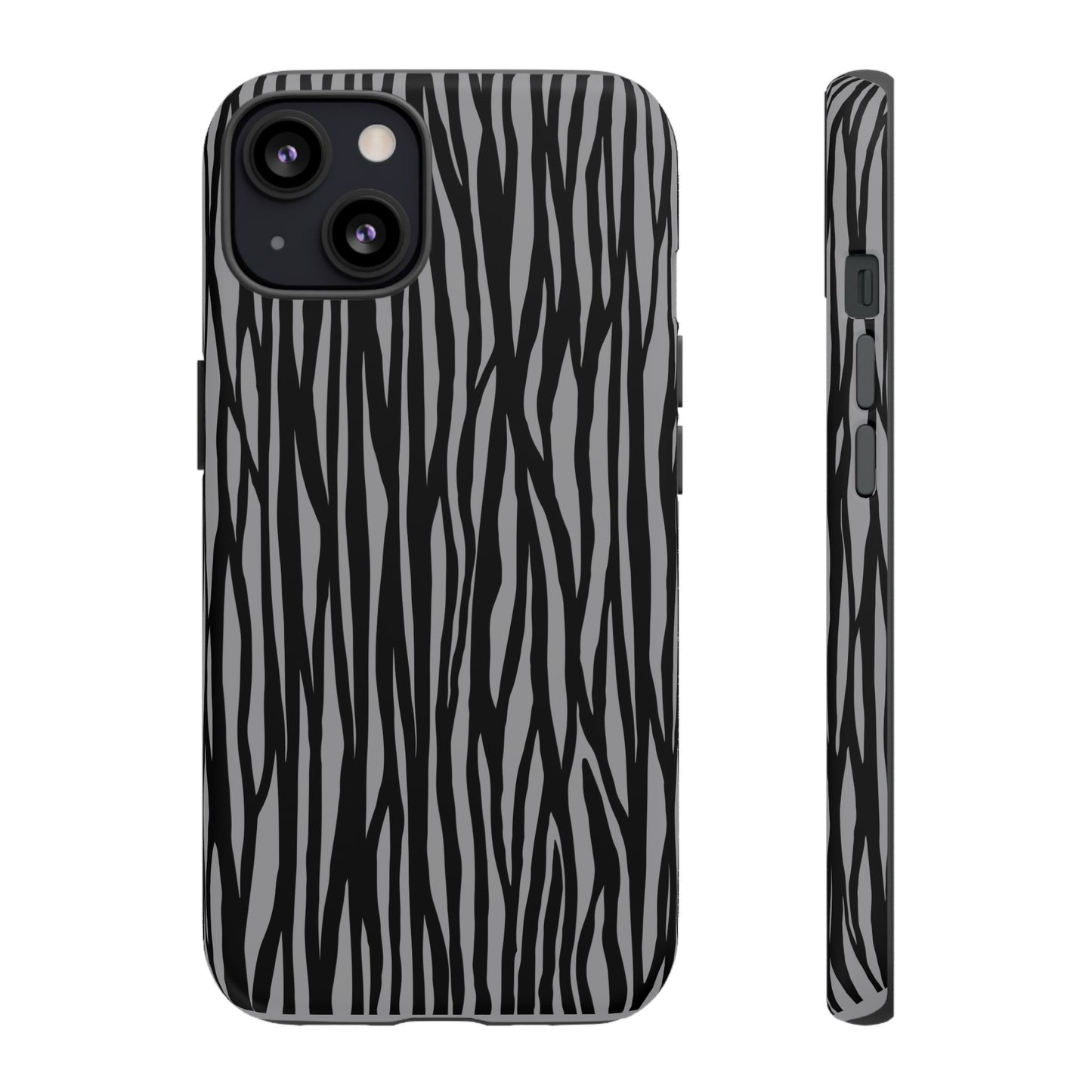 Stylish Tough Phone Case - Black and Gray Striped Design