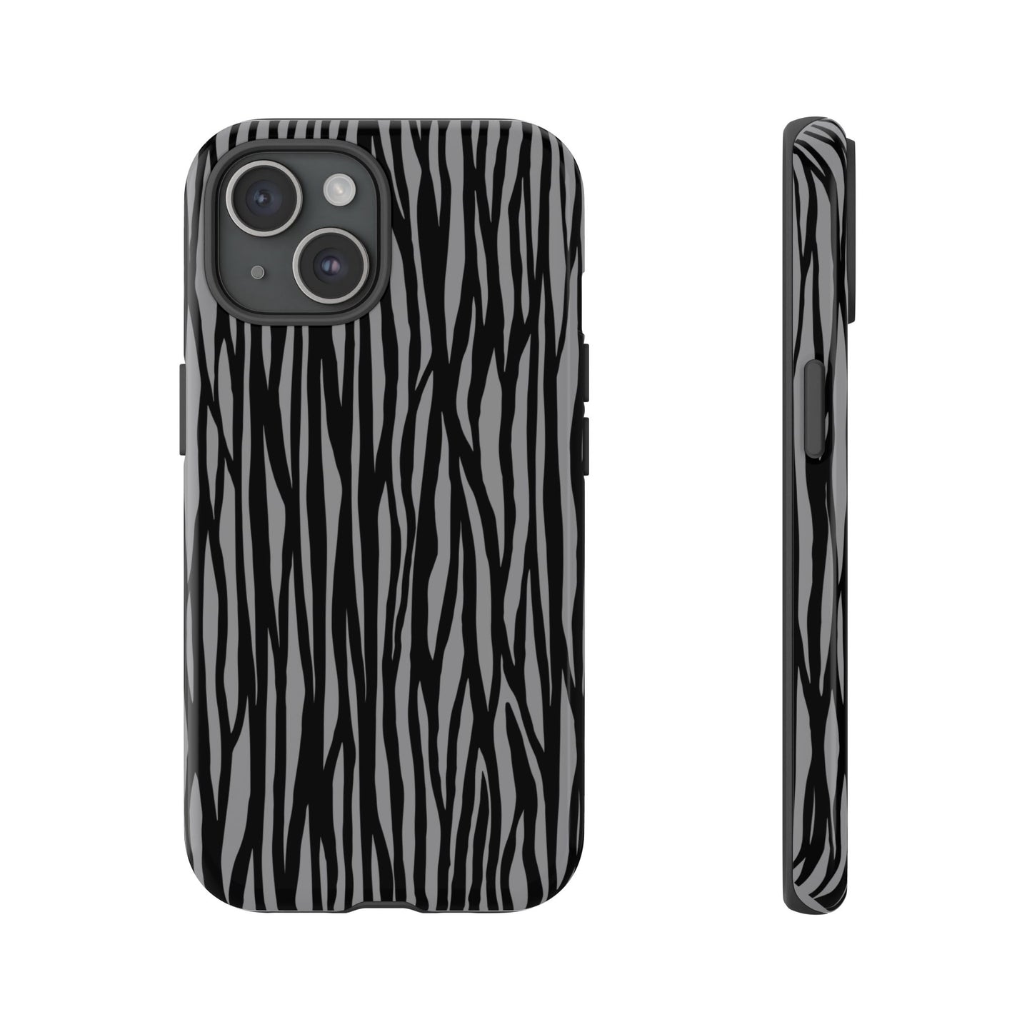Stylish Tough Phone Case - Black and Gray Striped Design
