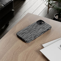 Stylish Tough Phone Case - Black and Gray Striped Design