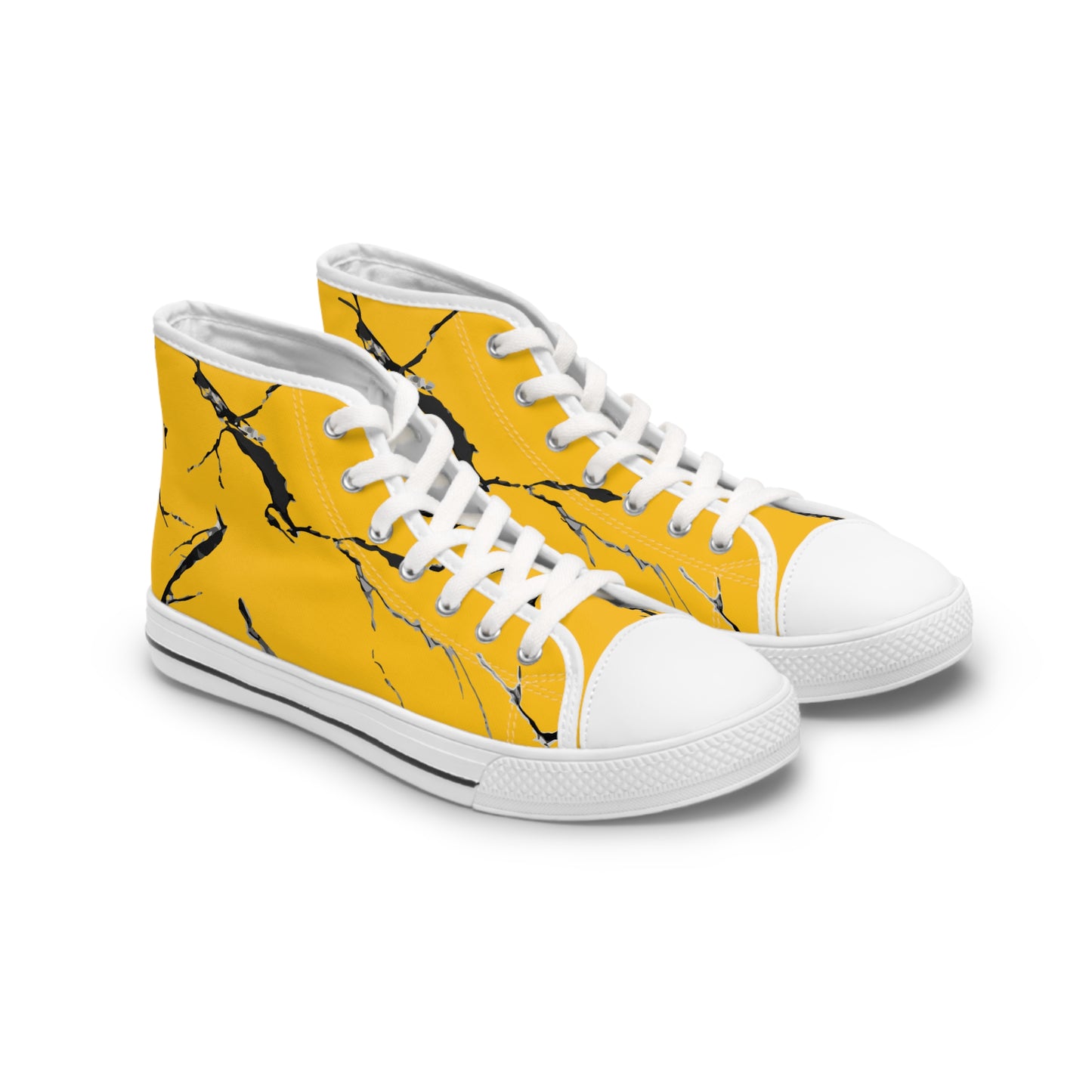 Stylish Yellow High Top Sneakers with Unique Marble Design
