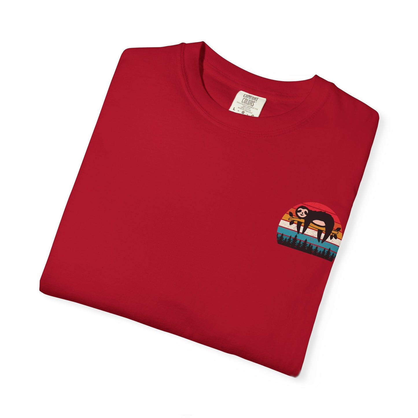 Chill Vibes Unisex Garment-Dyed T-Shirt - Retro Sloth & Sunset Design