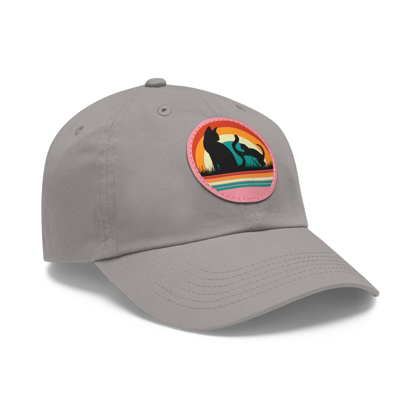 Cats and Sunset Dad Hat - Vintage Leather Patch Cap