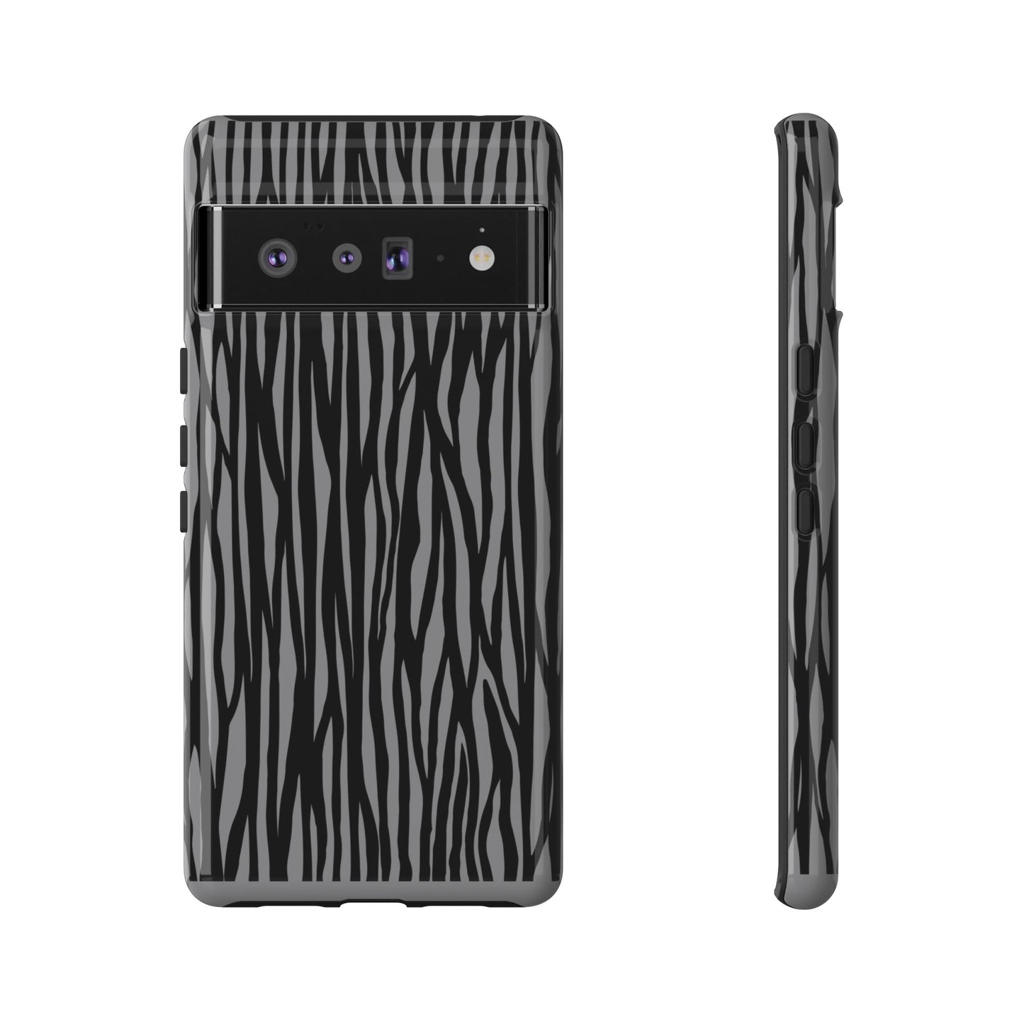 Stylish Tough Phone Case - Black and Gray Striped Design