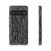 Stylish Tough Phone Case - Black and Gray Striped Design