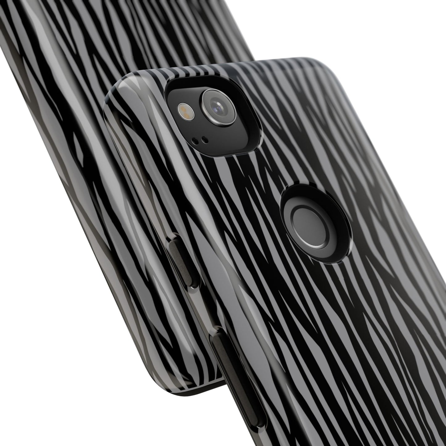 Stylish Tough Phone Case - Black and Gray Striped Design