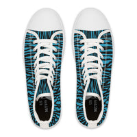 Women's High Top Sneakers - Funky Blue Zebra Print, Trendy Footwear, Casual Style, Unique Gift, Everyday Comfort