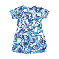 Fluid Art T-Shirt Dress - Colorful Wave Design, Casual Summer Outfit, Beach Day Wear, Gift for Her, Unique Fashion Piece