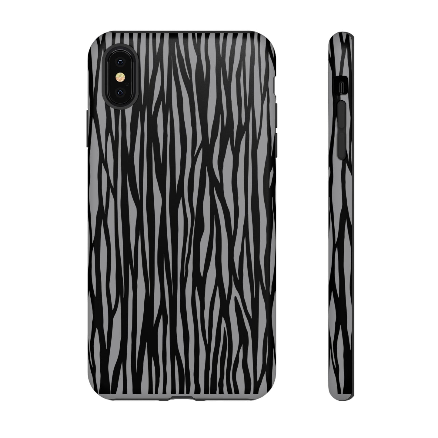 Stylish Tough Phone Case - Black and Gray Striped Design