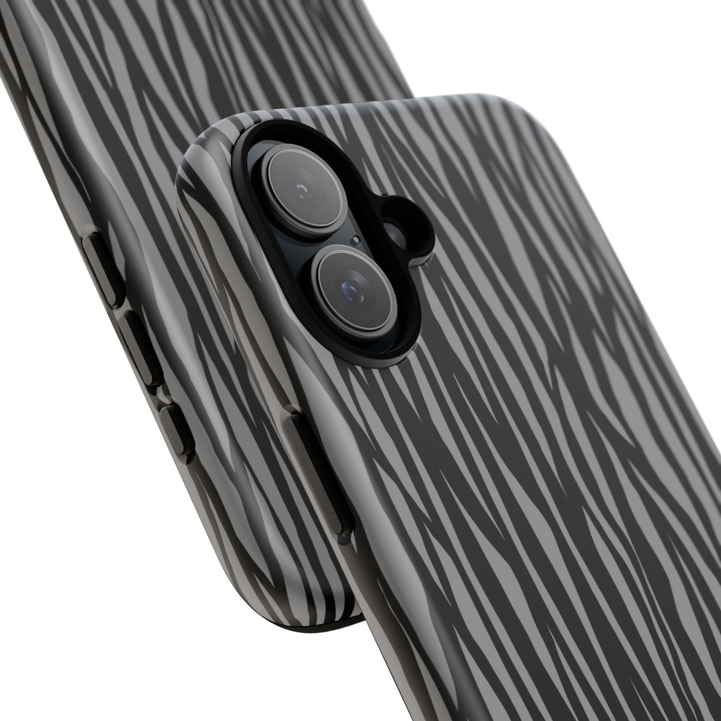 Stylish Tough Phone Case - Black and Gray Striped Design
