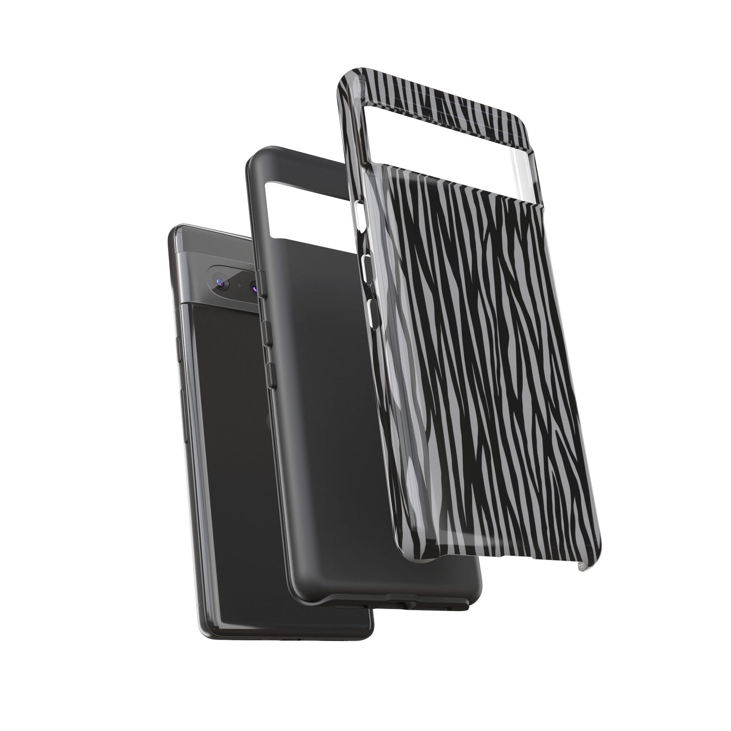 Stylish Tough Phone Case - Black and Gray Striped Design