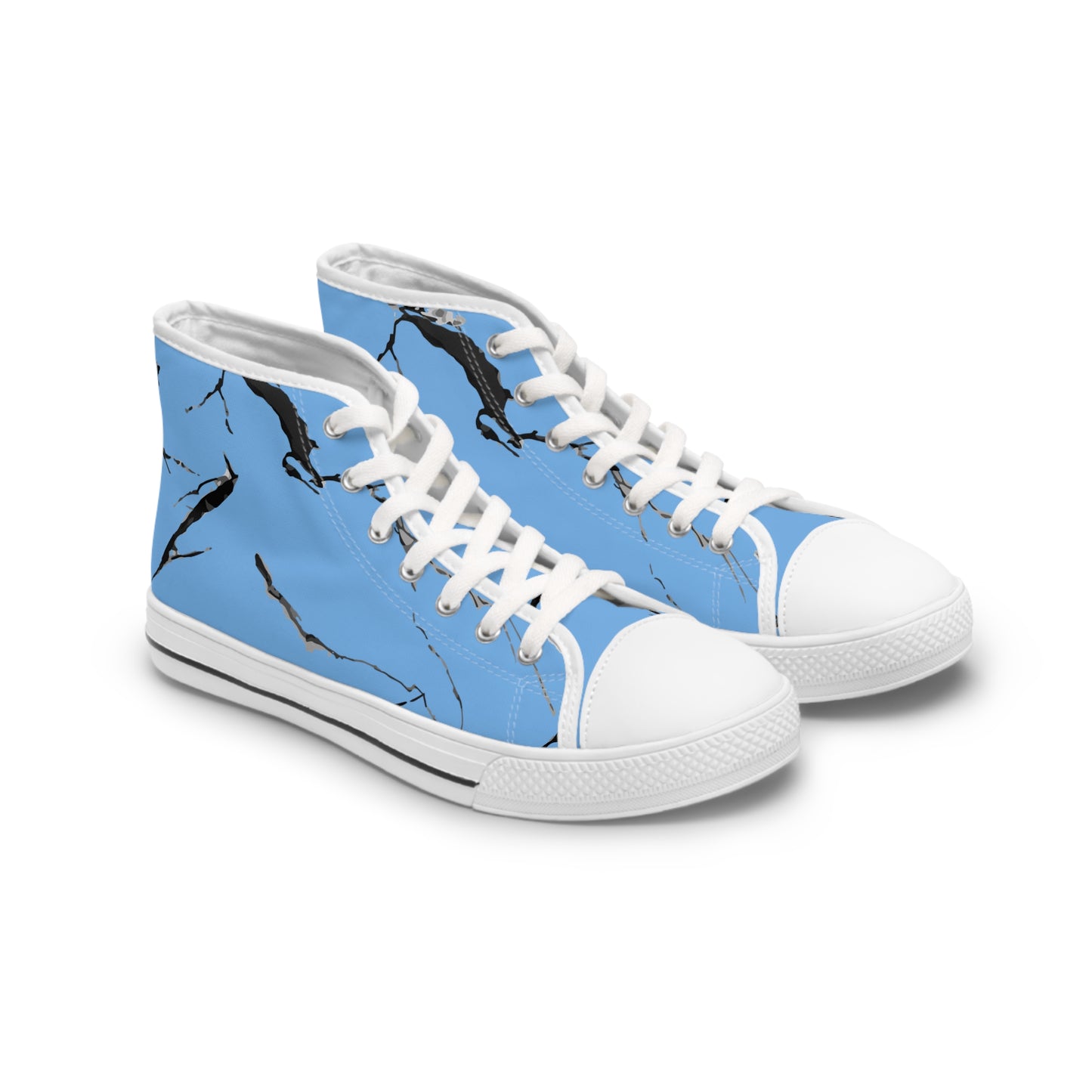 Stylish Women's High Top Sneakers with Elegant Blue Marble Design