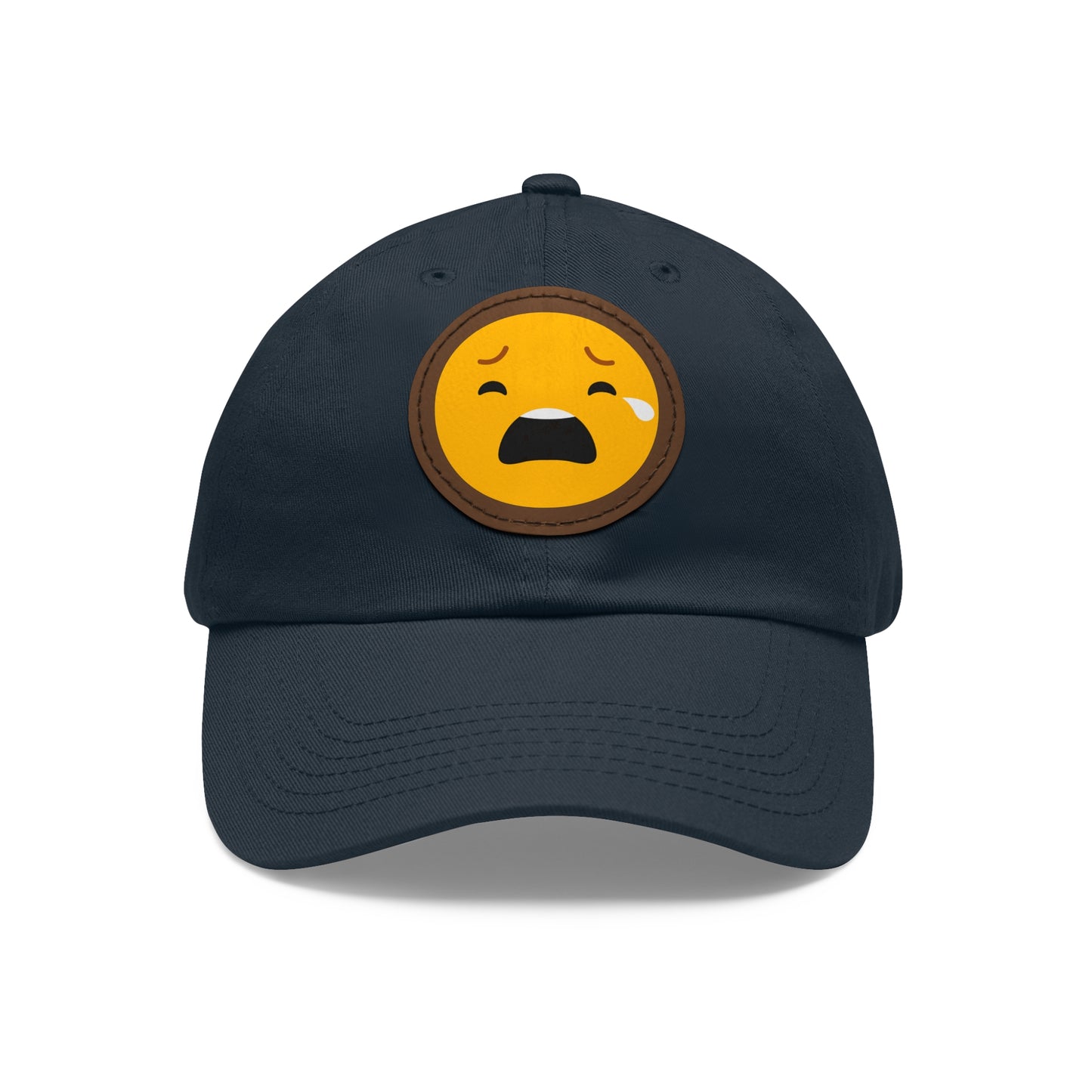 Emotional Dad Hat with Leather Patch - Sad Emoji Cap for Everyday Wear