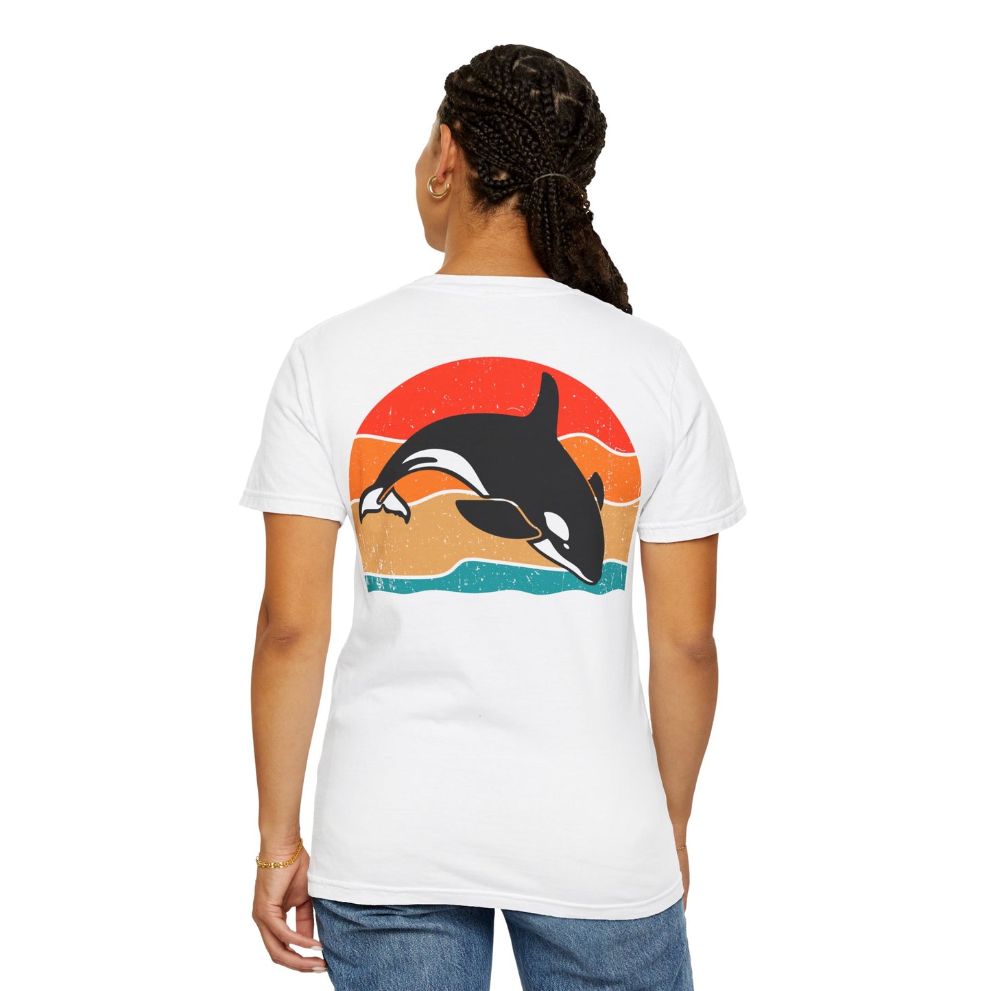 Whale Sunset Graphic T-Shirt - Unisex Garment-Dyed Tee for Ocean Lovers